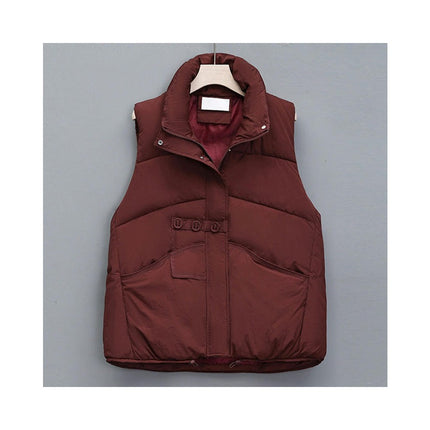 Women's Cropped Zip Up Puffer Vest Stand Collar Sleeveless Outerwear with Pockets
