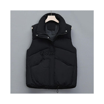 Women's Cropped Zip Up Puffer Vest Stand Collar Sleeveless Outerwear with Pockets
