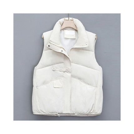 Women's Cropped Zip Up Puffer Vest Stand Collar Sleeveless Outerwear with Pockets