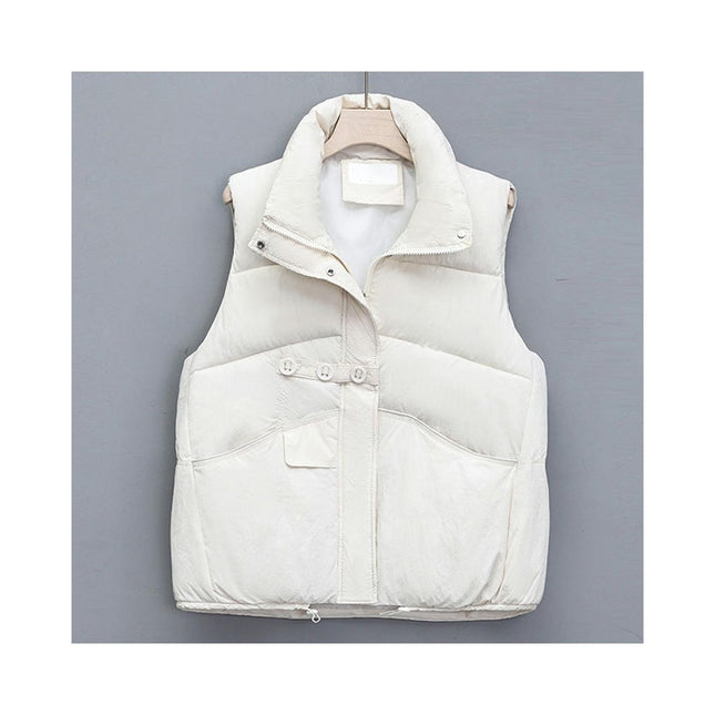 Women's Cropped Zip Up Puffer Vest Stand Collar Sleeveless Outerwear with Pockets