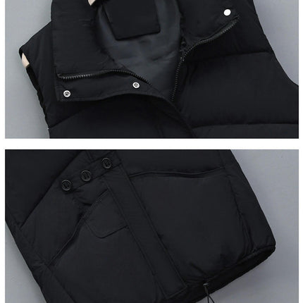 Women's Cropped Zip Up Puffer Vest Stand Collar Sleeveless Outerwear with Pockets