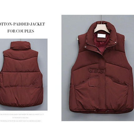 Women's Cropped Zip Up Puffer Vest Stand Collar Sleeveless Outerwear with Pockets