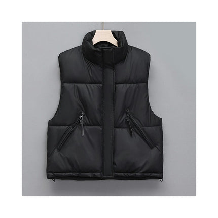 Women's Padded Puffer Vest Stand Collar Zip Up Sleeveless Jacket