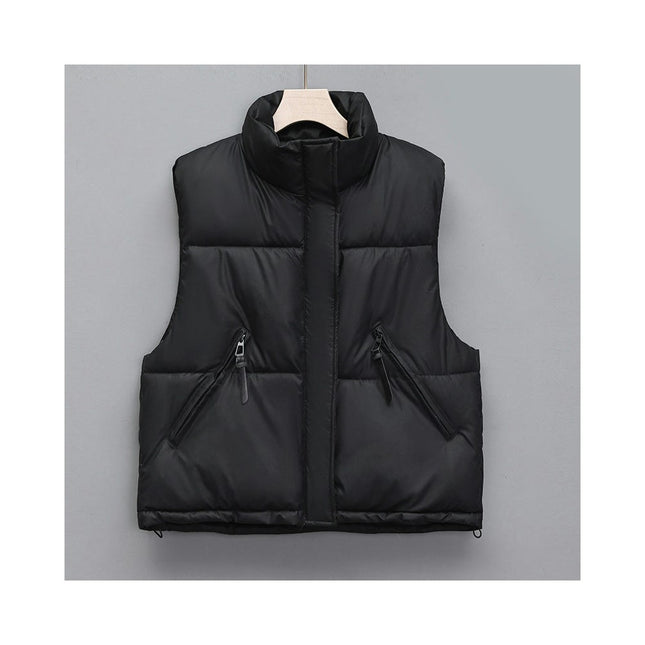 Women's Padded Puffer Vest Stand Collar Zip Up Sleeveless Jacket