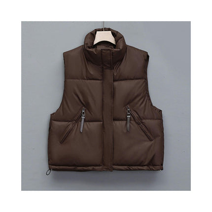 Women's Padded Puffer Vest Stand Collar Zip Up Sleeveless Jacket