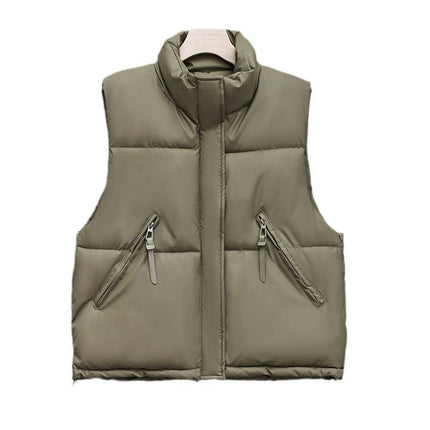 Women's Padded Puffer Vest Stand Collar Zip Up Sleeveless Jacket