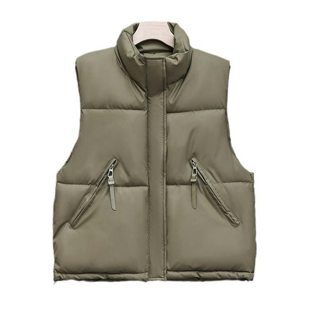 Women's Padded Puffer Vest Stand Collar Zip Up Sleeveless Jacket
