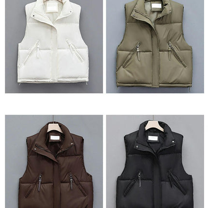 Women's Padded Puffer Vest Stand Collar Zip Up Sleeveless Jacket