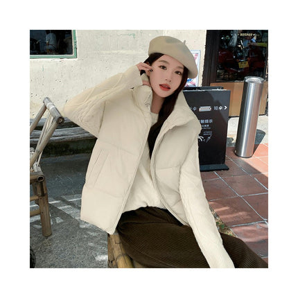 Women's Stand Collar Cropped Puffer Vest Sleeveless Padded Gilet Coat