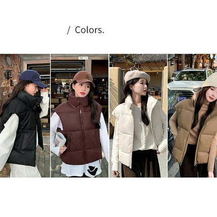 Women's Stand Collar Cropped Puffer Vest Sleeveless Padded Gilet Coat