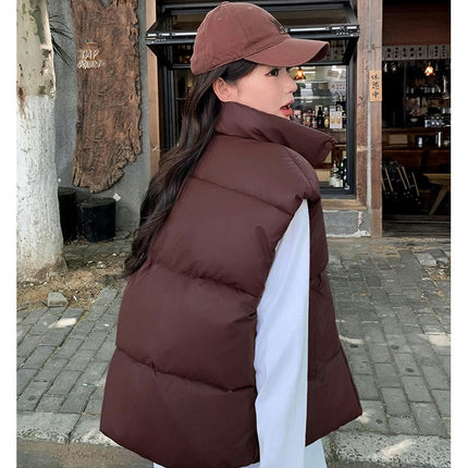 Women's Stand Collar Cropped Puffer Vest Sleeveless Padded Gilet Coat
