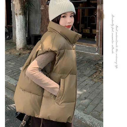Women's Stand Collar Cropped Puffer Vest Sleeveless Padded Gilet Coat