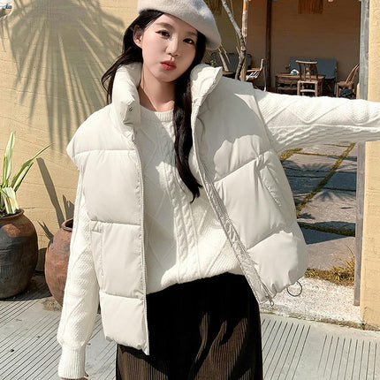 Women's Stand Collar Cropped Puffer Vest Sleeveless Padded Gilet Coat
