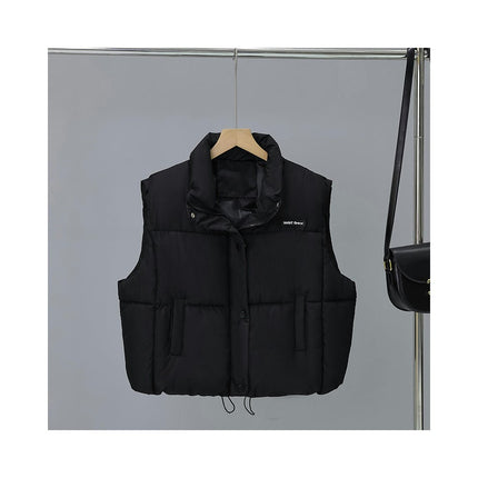 Women's Winter Crop Sleeveless Warm Outerwear Puffer Vest Padded Gilet