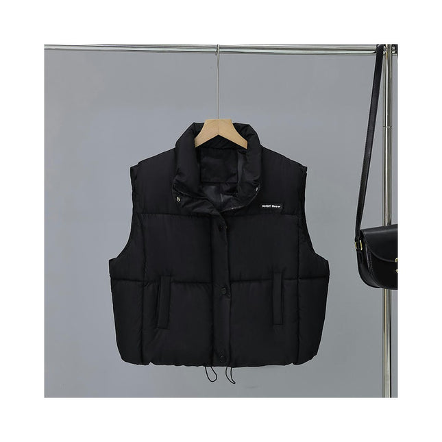 Women's Winter Crop Sleeveless Warm Outerwear Puffer Vest Padded Gilet