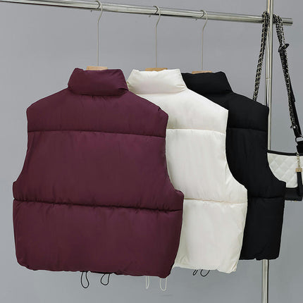 Women's Winter Crop Sleeveless Warm Outerwear Puffer Vest Padded Gilet