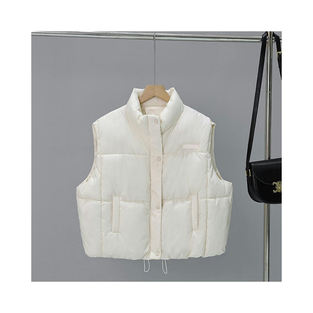 Women's Winter Crop Sleeveless Warm Outerwear Puffer Vest Padded Gilet