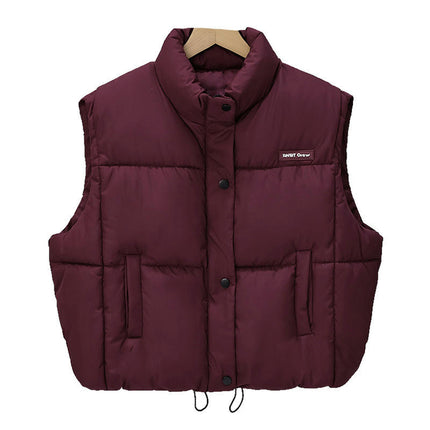 Women's Winter Crop Sleeveless Warm Outerwear Puffer Vest Padded Gilet