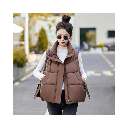 Womens Puffer Vest Stand Collar Sleeveless Padded Short Coat with Pockets