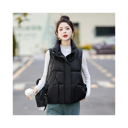 Womens Puffer Vest Stand Collar Sleeveless Padded Short Coat with Pockets