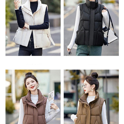 Womens Puffer Vest Stand Collar Sleeveless Padded Short Coat with Pockets