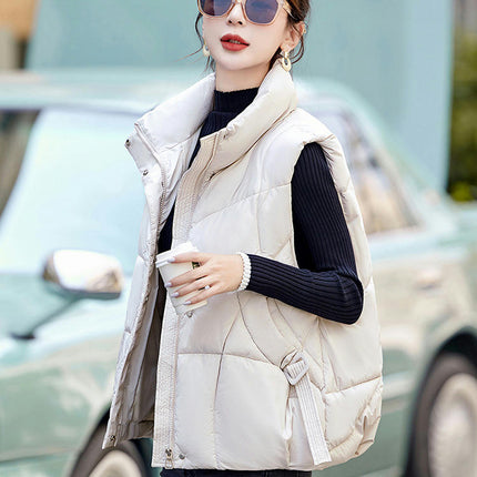 Womens Puffer Vest Stand Collar Sleeveless Padded Short Coat with Pockets