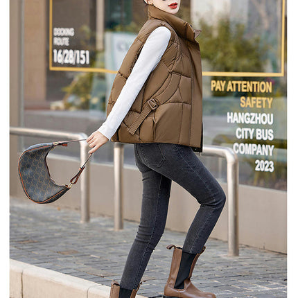 Womens Puffer Vest Stand Collar Sleeveless Padded Short Coat with Pockets