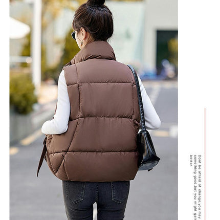 Womens Puffer Vest Stand Collar Sleeveless Padded Short Coat with Pockets
