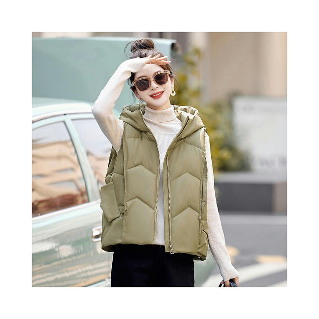 Womens Hooded Puffer Vest Sleeveless Zip Up Padded Winter Waistcoat