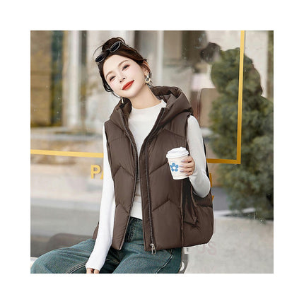 Womens Hooded Puffer Vest Sleeveless Zip Up Padded Winter Waistcoat