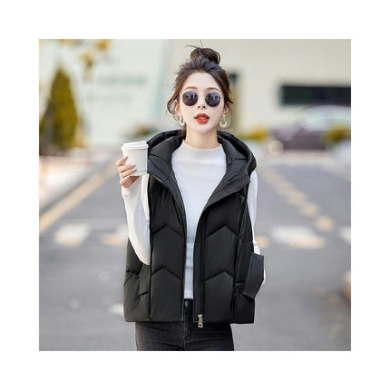 Womens Hooded Puffer Vest Sleeveless Zip Up Padded Winter Waistcoat