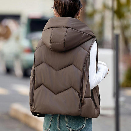 Womens Hooded Puffer Vest Sleeveless Zip Up Padded Winter Waistcoat