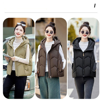 Womens Hooded Puffer Vest Sleeveless Zip Up Padded Winter Waistcoat