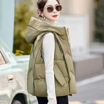 Womens Hooded Puffer Vest Sleeveless Zip Up Padded Winter Waistcoat
