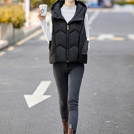 Womens Hooded Puffer Vest Sleeveless Zip Up Padded Winter Waistcoat