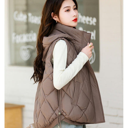Women's Zip Up Puffer Vest Hooded Sleeveless Winter Outwear Padded Coat