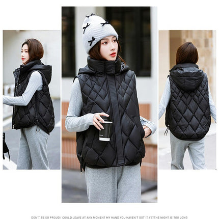 Women's Zip Up Puffer Vest Hooded Sleeveless Winter Outwear Padded Coat