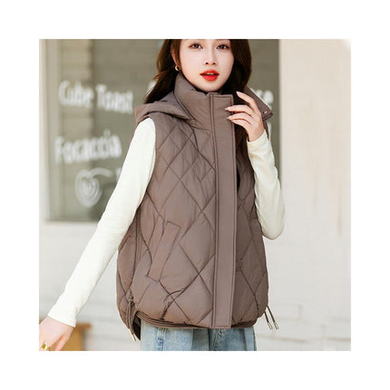 Women's Zip Up Puffer Vest Hooded Sleeveless Winter Outwear Padded Coat