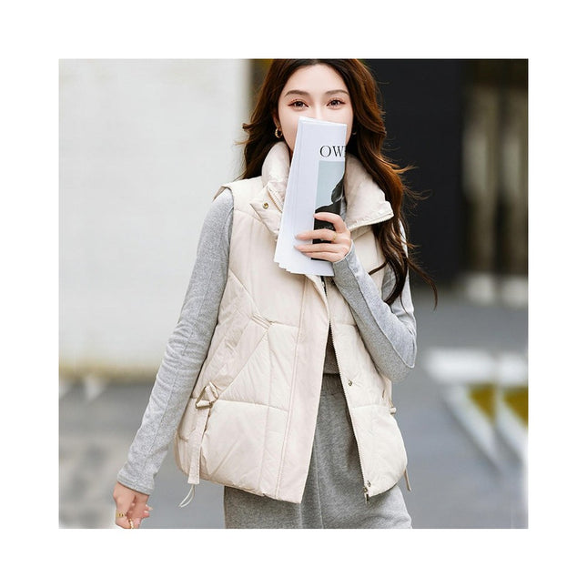 Puffer Vest for Women Sleeveless Stand Collar Jacket Zip Up Padded Coat