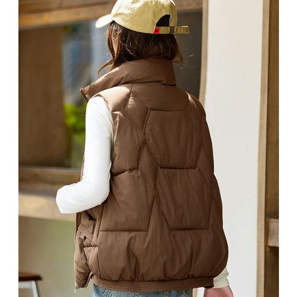 Women's Puffer Stand Collar Vest Quilted Padded Jacket Sleeveless Warm Outerwear
