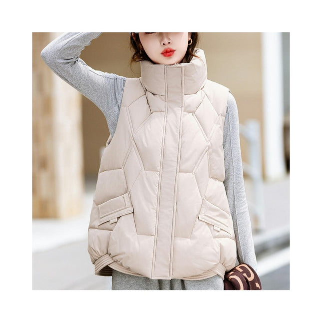 Women's Puffer Stand Collar Vest Quilted Padded Jacket Sleeveless Warm Outerwear