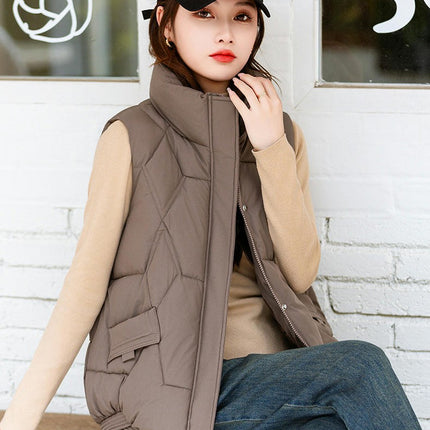 Women's Puffer Stand Collar Vest Quilted Padded Jacket Sleeveless Warm Outerwear