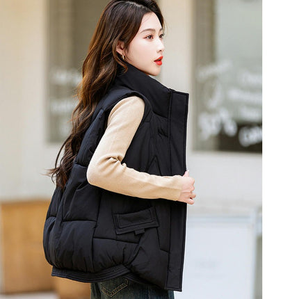 Women's Puffer Stand Collar Vest Quilted Padded Jacket Sleeveless Warm Outerwear