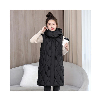 Women's Long Puffer Vest Winter Quilted Hooded Sleeveless Full Zip Outwear