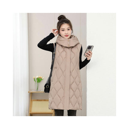 Women's Long Puffer Vest Winter Quilted Hooded Sleeveless Full Zip Outwear