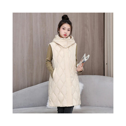 Women's Long Puffer Vest Winter Quilted Hooded Sleeveless Full Zip Outwear