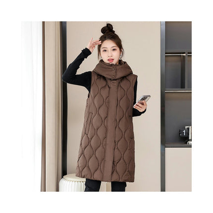 Women's Long Puffer Vest Winter Quilted Hooded Sleeveless Full Zip Outwear