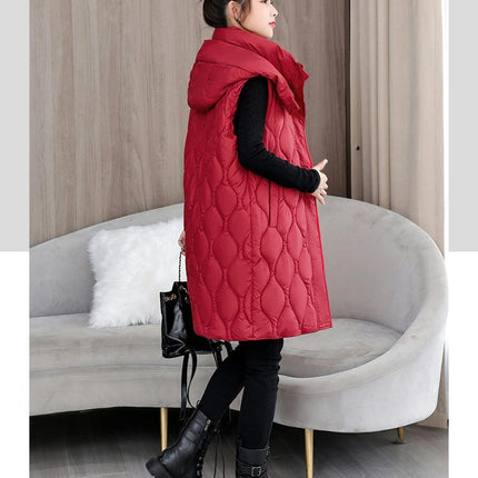 Women's Long Puffer Vest Winter Quilted Hooded Sleeveless Full Zip Outwear