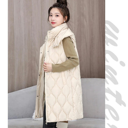 Women's Long Puffer Vest Winter Quilted Hooded Sleeveless Full Zip Outwear