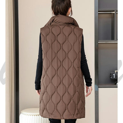 Women's Long Puffer Vest Winter Quilted Hooded Sleeveless Full Zip Outwear